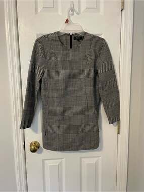 Theory Plaid Virgin Wool Long Sleeve Mini Dress Sz 4